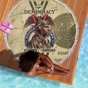 Double V Campaign Tuskegee Airmen Beach Blanket Vintage Military Aviation P-51 Mustang World War II Art