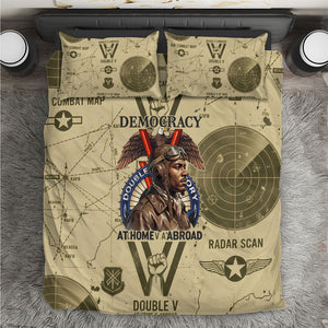 Double V Campaign Tuskegee Airmen Bedding Set Vintage Military Aviation P-51 Mustang World War II Art