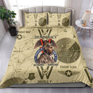 Double V Campaign Tuskegee Airmen Bedding Set Vintage Military Aviation P-51 Mustang World War II Art