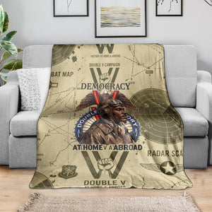 Double V Campaign Tuskegee Airmen Blanket Vintage Military Aviation P-51 Mustang World War II Art