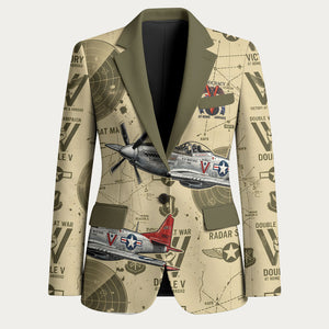 Double V Campaign Tuskegee Airmen Blazer Vintage Military Aviation P-51 Mustang World War II Art