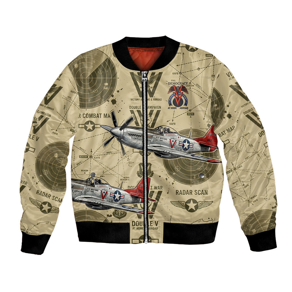 Double V Campaign Tuskegee Airmen Bomber Jacket Vintage Military Aviation P-51 Mustang World War II Art