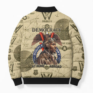 Double V Campaign Tuskegee Airmen Bomber Puffer Jacket Vintage Military Aviation P-51 Mustang World War II Art