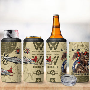 Double V Campaign Tuskegee Airmen 4 in 1 Can Cooler Tumbler Vintage Military Aviation P-51 Mustang World War II Art