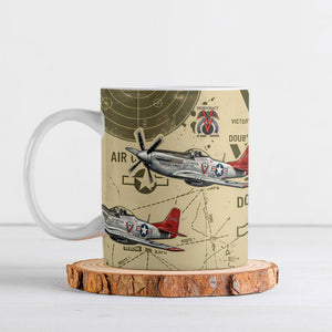 Double V Campaign Tuskegee Airmen Ceramic Mug Vintage Military Aviation P-51 Mustang World War II Art