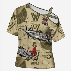 Double V Campaign Tuskegee Airmen Cross Shoulder Shirt Vintage Military Aviation P-51 Mustang World War II Art
