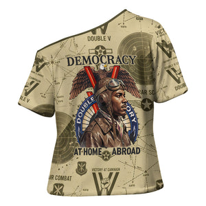 Double V Campaign Tuskegee Airmen Cross Shoulder Shirt Vintage Military Aviation P-51 Mustang World War II Art