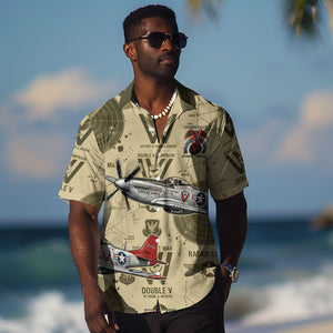 Double V Campaign Tuskegee Airmen Hawaiian Shirt Vintage Military Aviation P-51 Mustang World War II Art