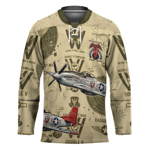 Double V Campaign Tuskegee Airmen Hockey Jersey Vintage Military Aviation P-51 Mustang World War II Art