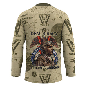 Double V Campaign Tuskegee Airmen Hockey Jersey Vintage Military Aviation P-51 Mustang World War II Art