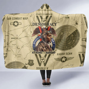 Double V Campaign Tuskegee Airmen Hooded Blanket Vintage Military Aviation P-51 Mustang World War II Art