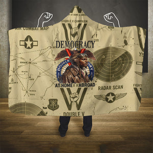 Double V Campaign Tuskegee Airmen Hooded Blanket Vintage Military Aviation P-51 Mustang World War II Art