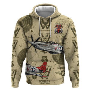 Double V Campaign Tuskegee Airmen Hoodie Vintage Military Aviation P-51 Mustang World War II Art