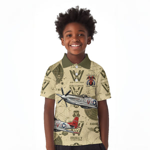 Double V Campaign Tuskegee Airmen Kid Polo Shirt Vintage Military Aviation P-51 Mustang World War II Art