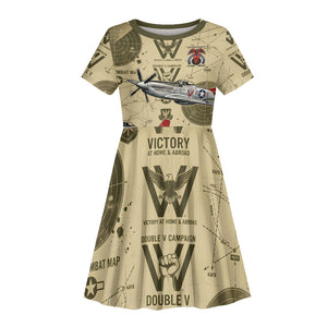 Double V Campaign Tuskegee Airmen Kid Short Sleeve Dress Vintage Military Aviation P-51 Mustang World War II Art