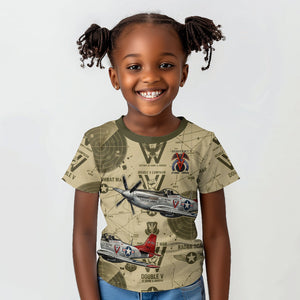 Double V Campaign Tuskegee Airmen Kid T shirt Vintage Military Aviation P-51 Mustang World War II Art