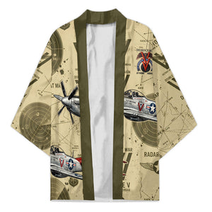 Double V Campaign Tuskegee Airmen Kimono Vintage Military Aviation P-51 Mustang World War II Art