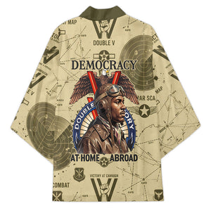 Double V Campaign Tuskegee Airmen Kimono Vintage Military Aviation P-51 Mustang World War II Art