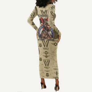 Double V Campaign Tuskegee Airmen Long Sleeve Bodycon Dress Vintage Military Aviation P-51 Mustang World War II Art