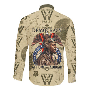 Double V Campaign Tuskegee Airmen Long Sleeve Button Shirt Vintage Military Aviation P-51 Mustang World War II Art