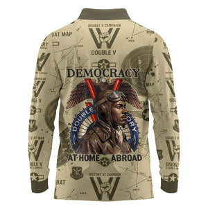 Double V Campaign Tuskegee Airmen Long Sleeve Polo Shirt Vintage Military Aviation P-51 Mustang World War II Art