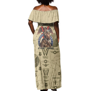 Double V Campaign Tuskegee Airmen Off Shoulder Maxi Dress Vintage Military Aviation P-51 Mustang World War II Art