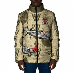 Double V Campaign Tuskegee Airmen Padded Jacket Vintage Military Aviation P-51 Mustang World War II Art