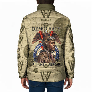 Double V Campaign Tuskegee Airmen Padded Jacket Vintage Military Aviation P-51 Mustang World War II Art