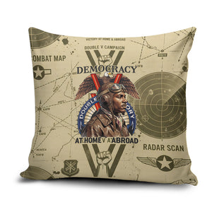 Double V Campaign Tuskegee Airmen Pillow Cover Vintage Military Aviation P-51 Mustang World War II Art