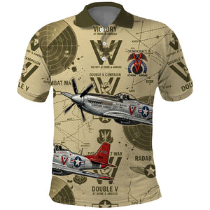 Double V Campaign Tuskegee Airmen Polo Shirt Vintage Military Aviation P-51 Mustang World War II Art