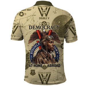 Double V Campaign Tuskegee Airmen Polo Shirt Vintage Military Aviation P-51 Mustang World War II Art