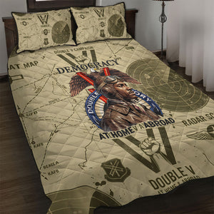 Double V Campaign Tuskegee Airmen Quilt Bed Set Vintage Military Aviation P-51 Mustang World War II Art