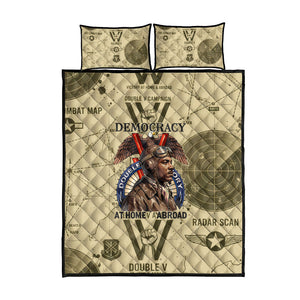 Double V Campaign Tuskegee Airmen Quilt Bed Set Vintage Military Aviation P-51 Mustang World War II Art