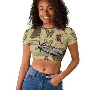 Double V Campaign Tuskegee Airmen Raglan Cropped T shirt Vintage Military Aviation P-51 Mustang World War II Art