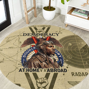Double V Campaign Tuskegee Airmen Round Carpet Vintage Military Aviation P-51 Mustang World War II Art