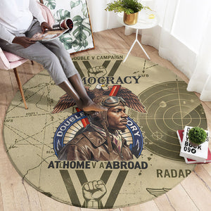 Double V Campaign Tuskegee Airmen Round Carpet Vintage Military Aviation P-51 Mustang World War II Art