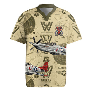 Double V Campaign Tuskegee Airmen Rugby Jersey Vintage Military Aviation P-51 Mustang World War II Art