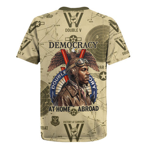 Double V Campaign Tuskegee Airmen Rugby Jersey Vintage Military Aviation P-51 Mustang World War II Art
