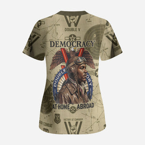 Double V Campaign Tuskegee Airmen Scrub Top Vintage Military Aviation P-51 Mustang World War II Art