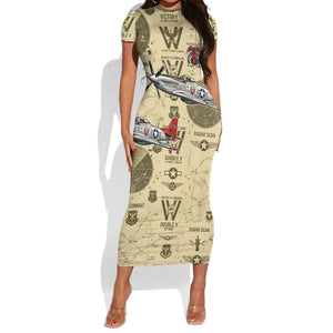 Double V Campaign Tuskegee Airmen Short Sleeve Bodycon Dress Vintage Military Aviation P-51 Mustang World War II Art