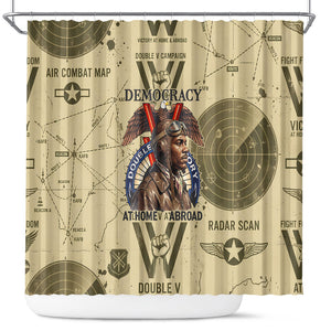 Double V Campaign Tuskegee Airmen Shower Curtain Vintage Military Aviation P-51 Mustang World War II Art