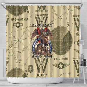 Double V Campaign Tuskegee Airmen Shower Curtain Vintage Military Aviation P-51 Mustang World War II Art