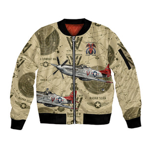 Double V Campaign Tuskegee Airmen Sleeve Zip Bomber Jacket Vintage Military Aviation P-51 Mustang World War II Art