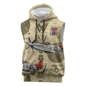 Double V Campaign Tuskegee Airmen Sleeveless Hoodie Vintage Military Aviation P-51 Mustang World War II Art