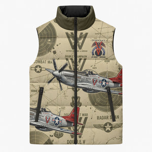 Double V Campaign Tuskegee Airmen Sleeveless Puffer Jacket Vintage Military Aviation P-51 Mustang World War II Art