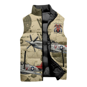 Double V Campaign Tuskegee Airmen Sleeveless Puffer Jacket Vintage Military Aviation P-51 Mustang World War II Art