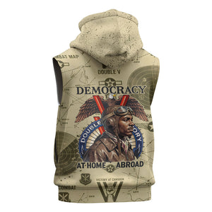 Double V Campaign Tuskegee Airmen Sleeveless Zip Hoodie Vintage Military Aviation P-51 Mustang World War II Art