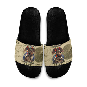 Double V Campaign Tuskegee Airmen Slide Sandals Vintage Military Aviation P-51 Mustang World War II Art