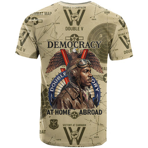 Double V Campaign Tuskegee Airmen T shirt Vintage Military Aviation P-51 Mustang World War II Art