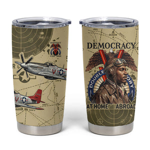 Double V Campaign Tuskegee Airmen Tumbler Cup Vintage Military Aviation P-51 Mustang World War II Art